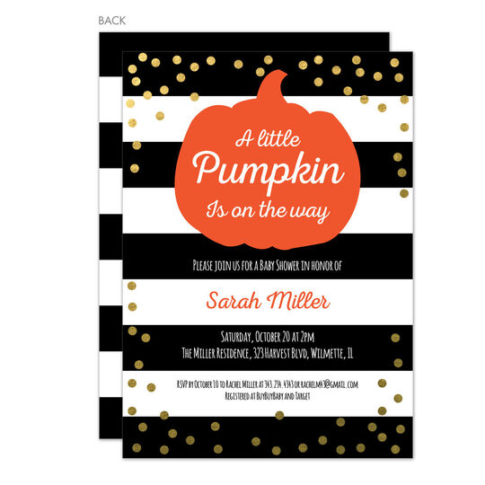 Black Pumpkin Confetti Baby Shower Invitations